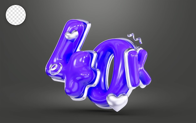 purple color Thank you for 40k followers online social banner happy celebration 3d render