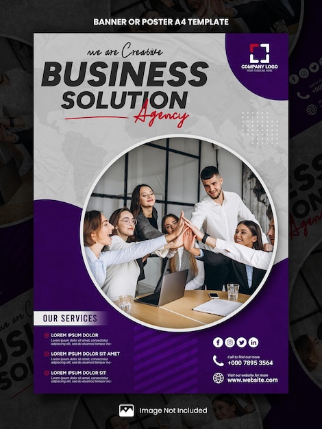 PSD purple creative business agency poster a4 or banner template