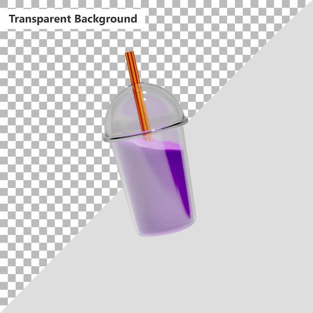 PSD a purple cup with a straw in it and a purple cup with transparent background 3d render.