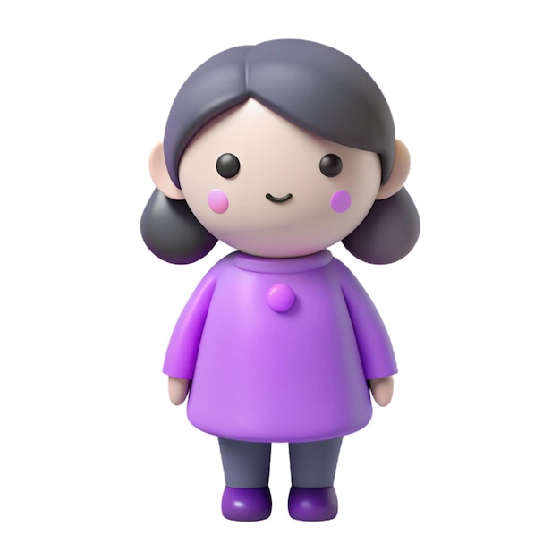 a purple doll with a pink heart on the front and the pink button on the front