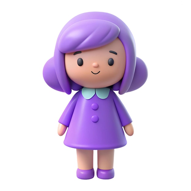 a purple doll with purple hair and purple eyes and purple dress