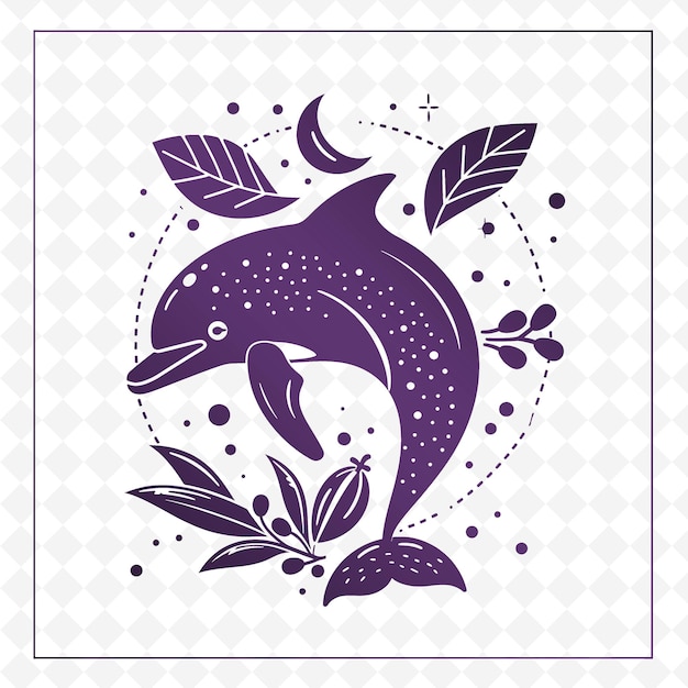 PSD a purple dolphin with flowers and a pattern of dots on it