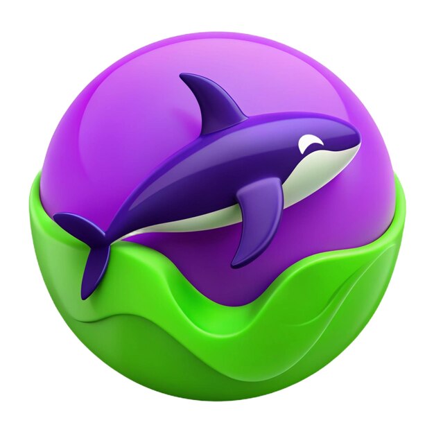 PSD a purple dolphin with a purple tail sits in a green and purple circle