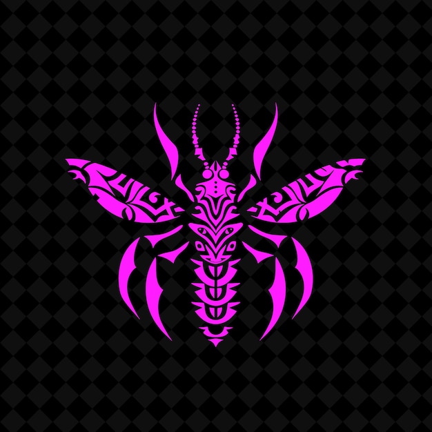 a purple dragon with a black background with a pattern of horns