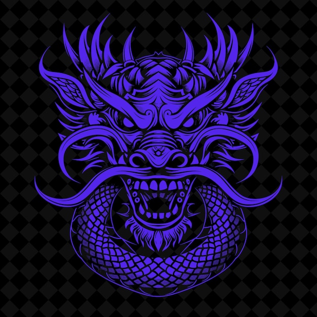 a purple dragon with horns on a black background