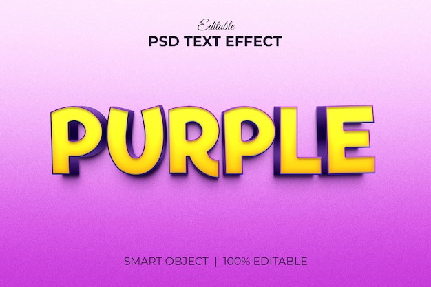 Purple editable 3d text effect mockup Premium PSD