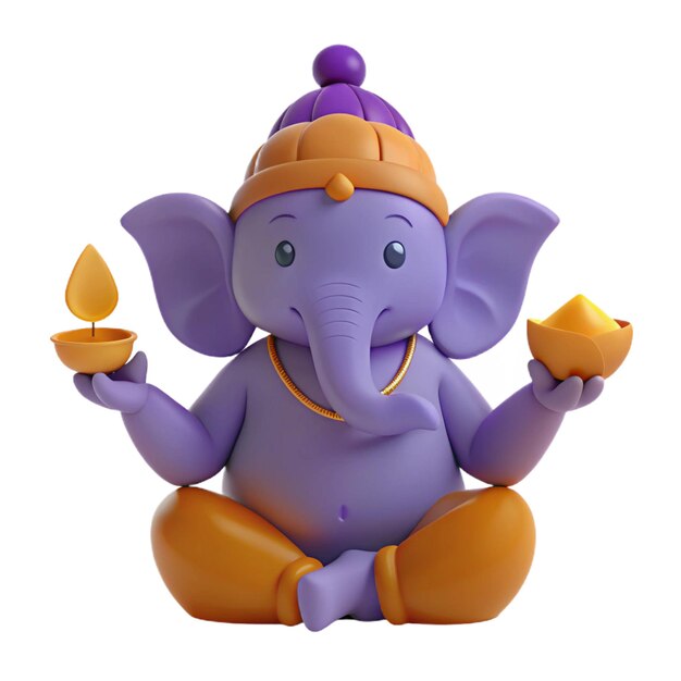 a purple elephant with a purple hat and a yellow box of gold candles