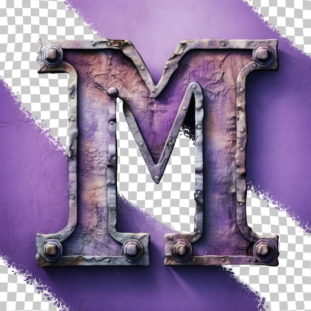 Purple eroded letter M in bold font on a transparent background