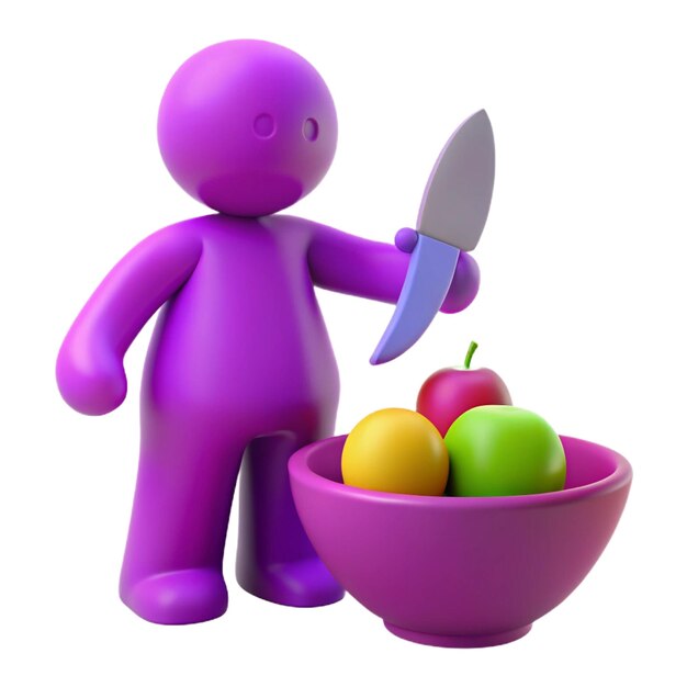 purple figurine with a knife and eggs in the middle of it