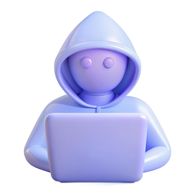 a purple figurine with a laptop on it