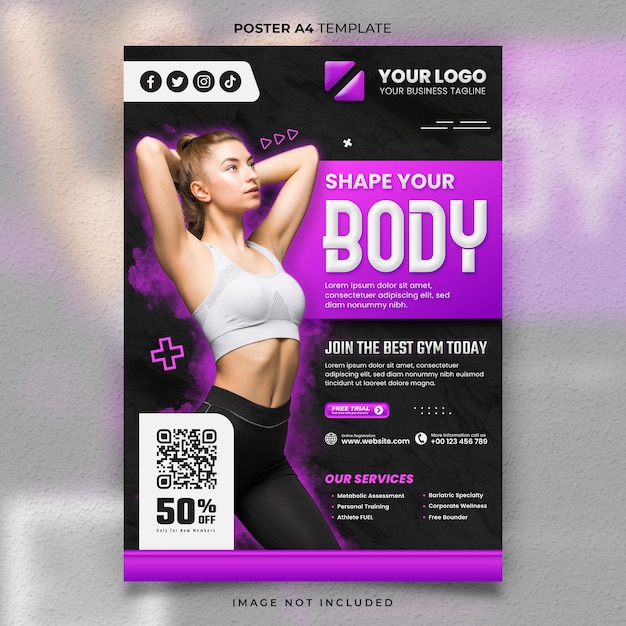 Purple Fitness Gym Poster or Banner Template Ready to Print