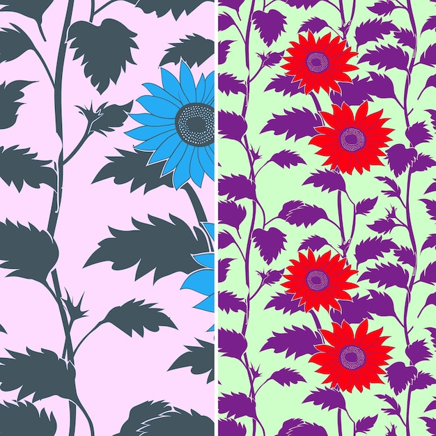 purple flowers on a pink background with purple and green leaves