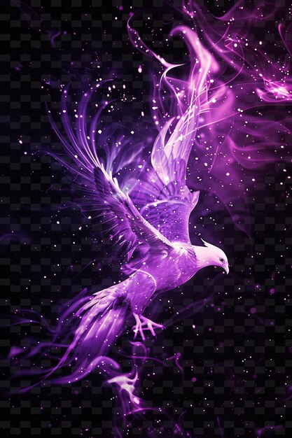 PSD a purple flying bird with purple and black stars