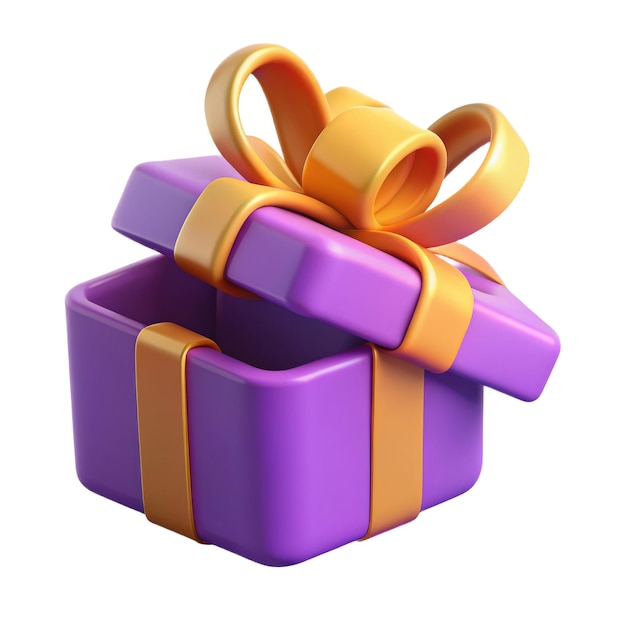 Purple Gift Box with Orange Ribbon Opened Present Illustration