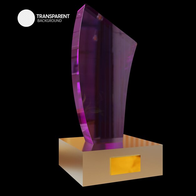 A purple glass award with the word transparent on it