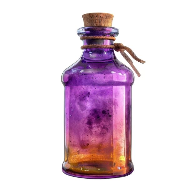 PSD a purple glass bottle with a cork top and faded contents