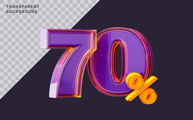 purple glass effect realistic 70 percent number symbol 3d render big sale online shopping banner