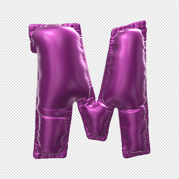 Purple glossy letter m with a rubber band.