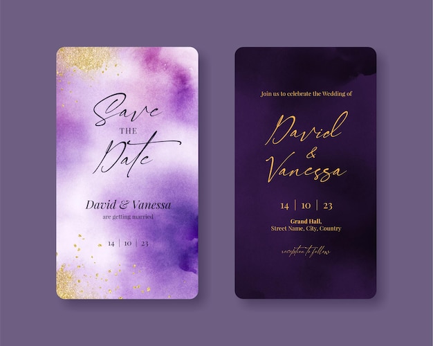 Purple and Gold instagram story wedding invitation card template