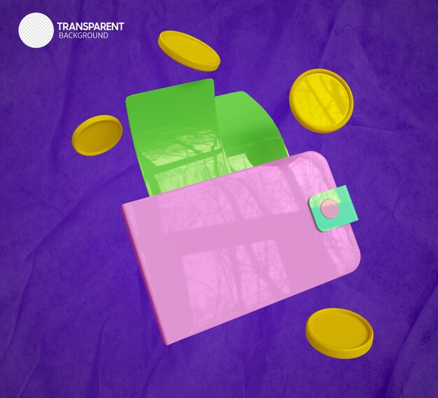 A purple and green card with a gold coin in the middle.