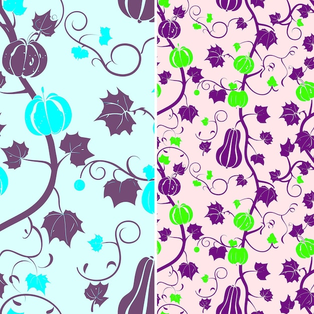 PSD a purple and green pattern with leaves and flowers