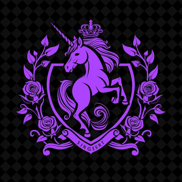 PSD a purple horse with a crown on its head is shown on a black background