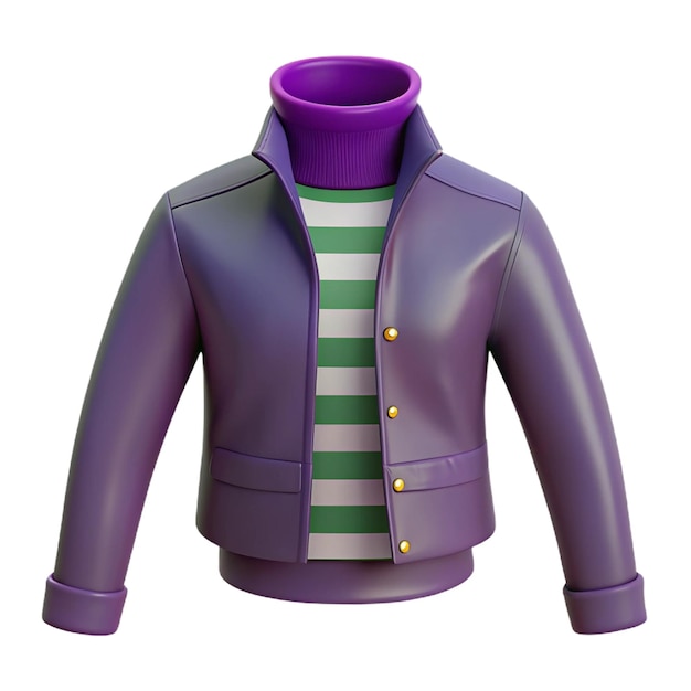 PSD a purple leather jacket with green stripes and a striped collar