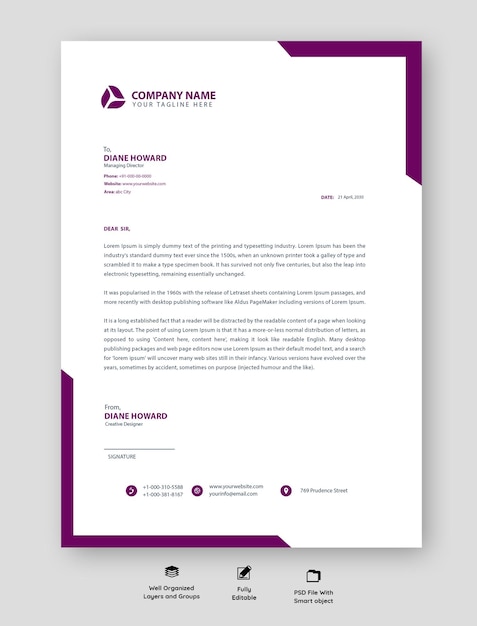 PSD purple letterhead