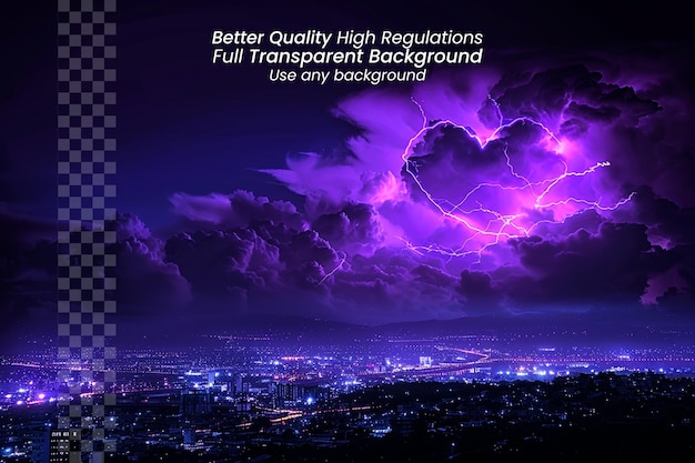 PSD purple lightning and dark clouds with a purple background