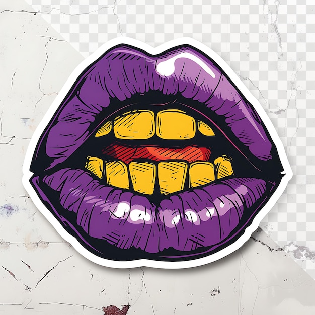 PSD a purple lips sticker with yellow lips on a white background