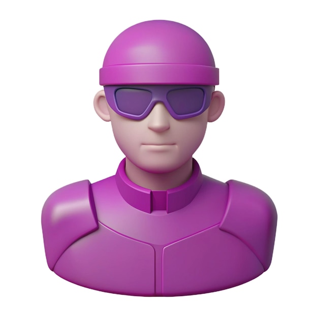 a purple man wearing a purple helmet and sunglasses