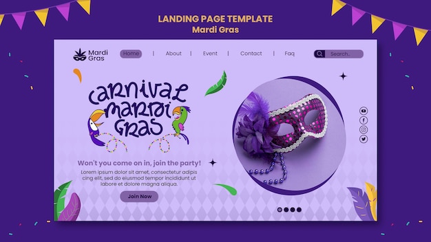 Purple mardi gras landing page template