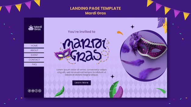 Purple mardi gras landing page template