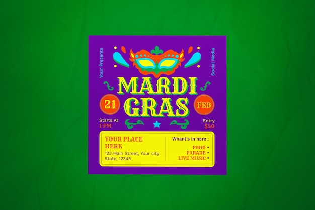 Purple Modern Mardi Grass Instagram Post