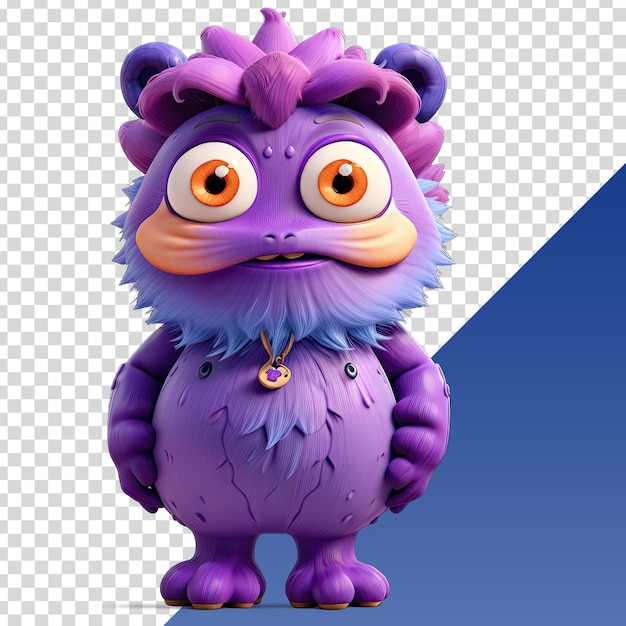 a purple monster with a purple body and a blue background