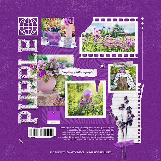 Purple moodboard collage photo mockup