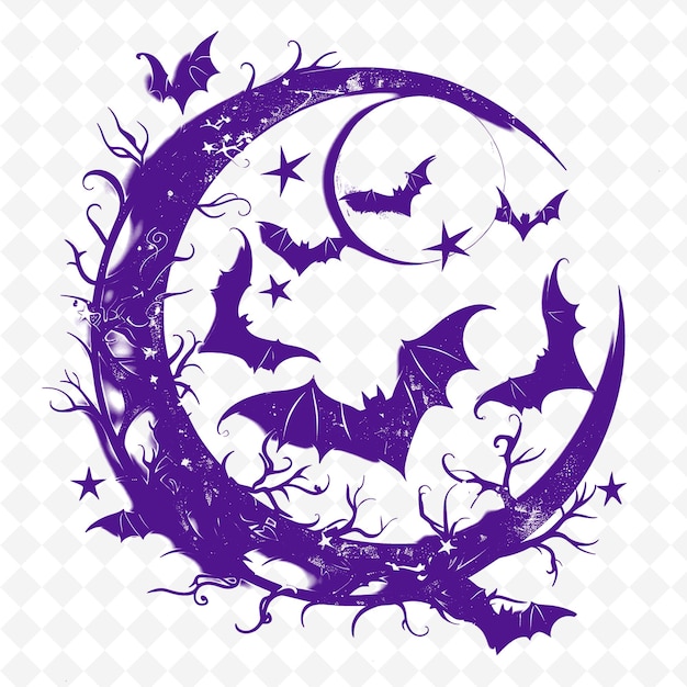 PSD a purple moon with bats and a moon on it