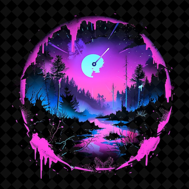 a purple moon with a purple moon and trees in the background