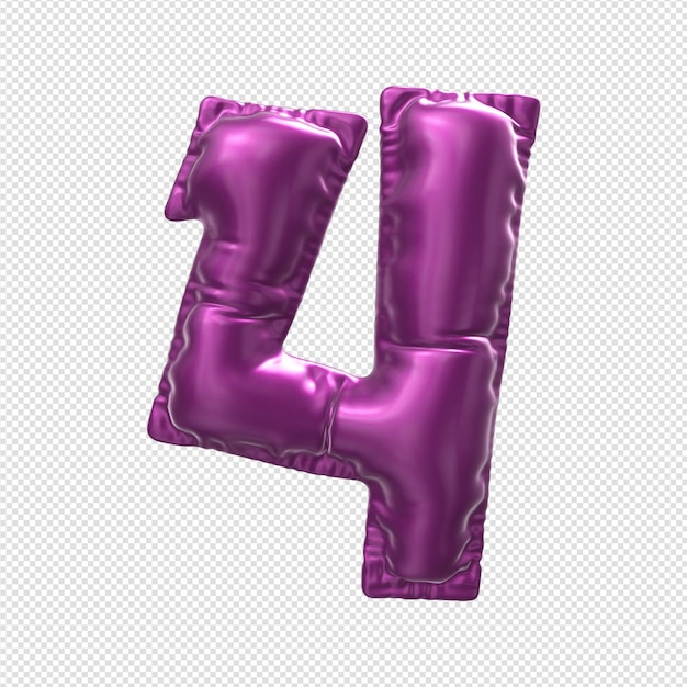 Purple number 4 with a transparent background.