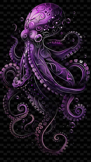 PSD a purple octopus with purple tentacles and the word octopus on a black background