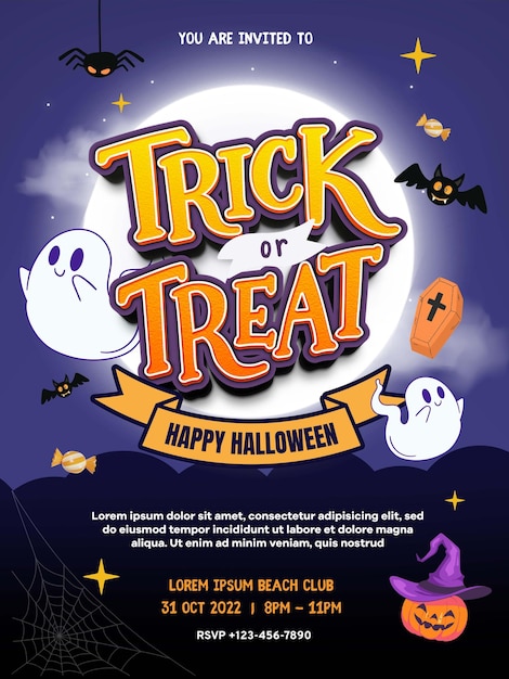 purple orange cute halloween party poster