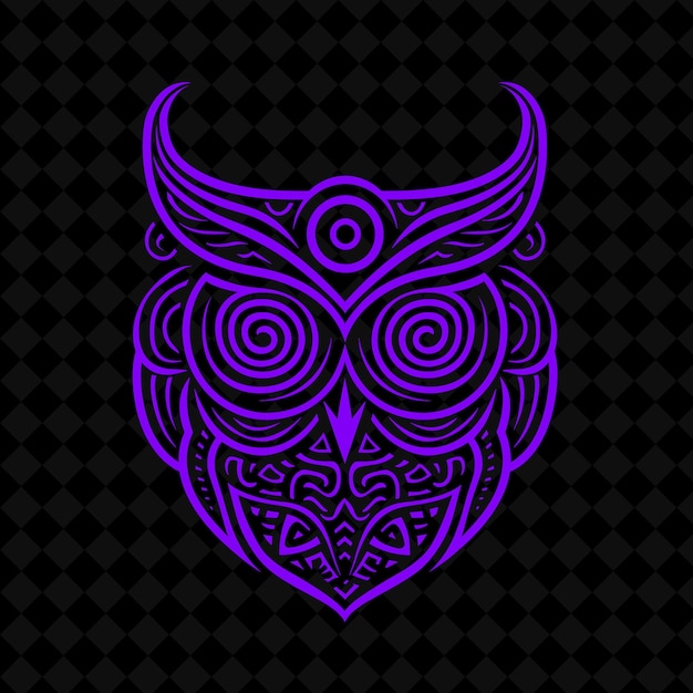 purple owl with a pattern of circles and a black background