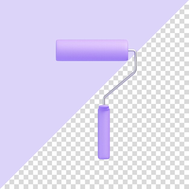 Purple paint roller with a sleek design set against a seamless lavender background 3D icon and sign