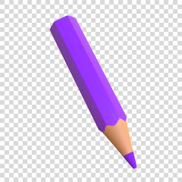 Purple pencil isolated on white background 3D render illustration