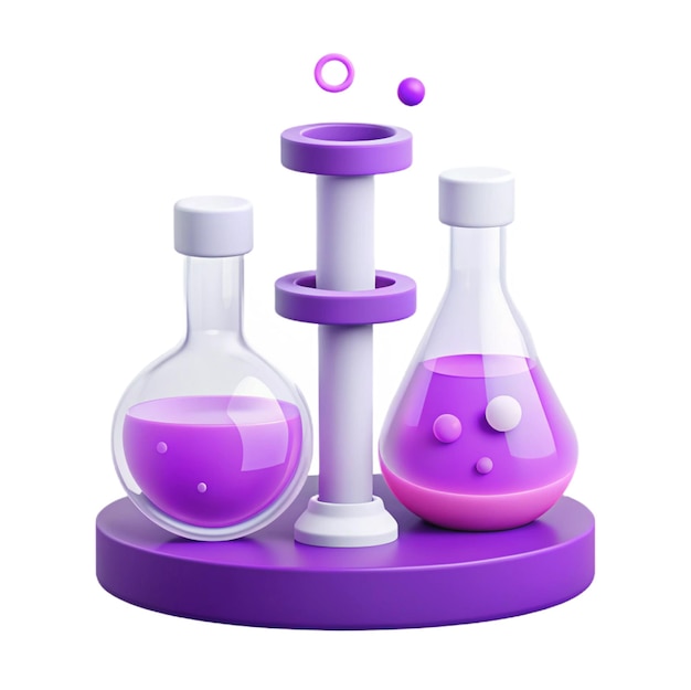 PSD a purple and pink bottle with a purple beaker and bubbles in it