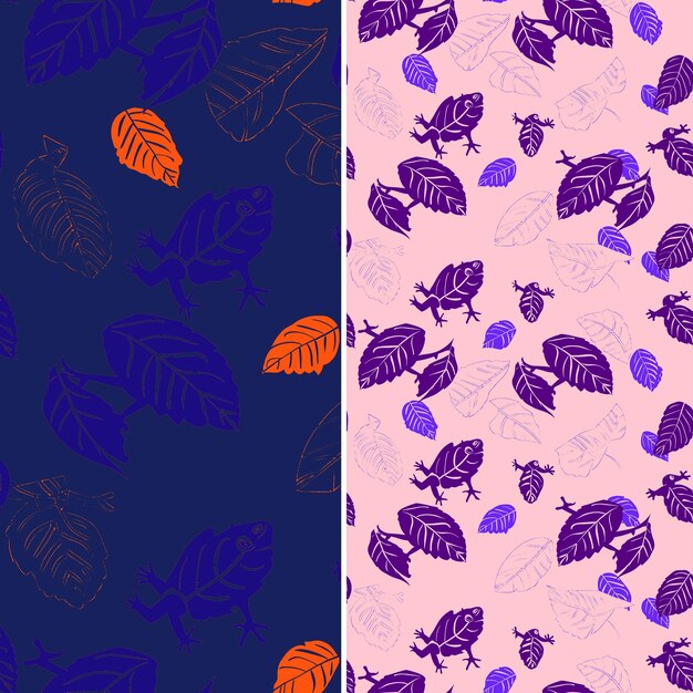 purple and pink floral pattern with berries and leaves on a purple background