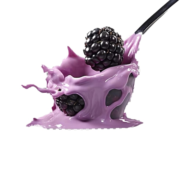 a purple and pink ice cream with a black berry on the top