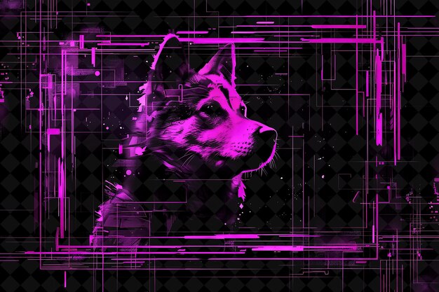 PSD a purple and pink image of a dog with a pink tongue