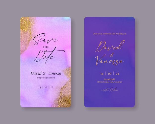 Purple and Pink wedding invitation card for instagram stories template