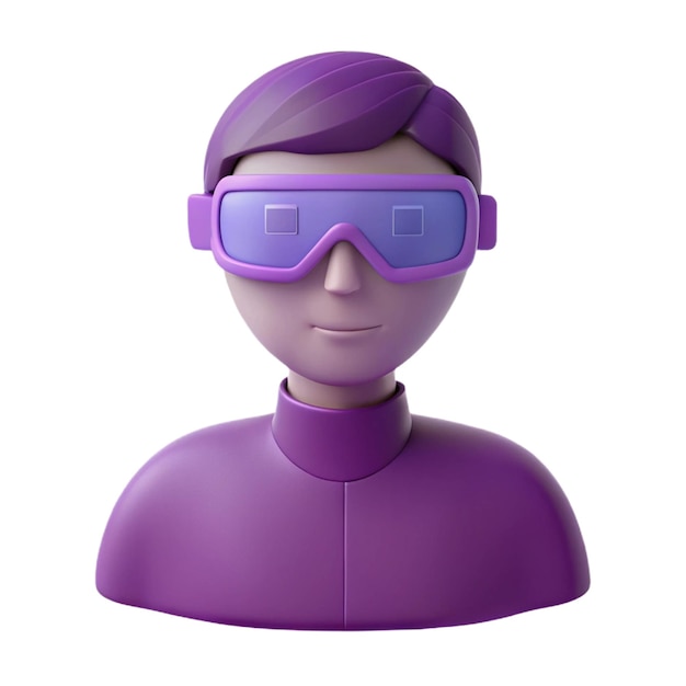 a purple plastic doll with goggles and purple goggles